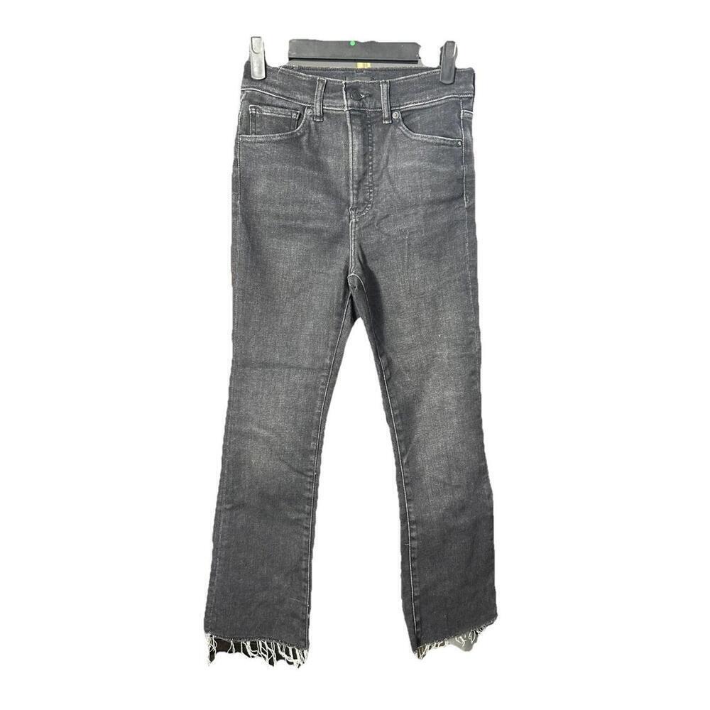 EXPRESS CROPPED FLARE HIGH RISE - Women Sz 2 Raw Hem Black Denim Jeans